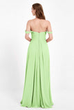 Off the Shoulder Chiffon Empire Bridesmaid Dress Pleated Ruched Long Formal Evening Gowns