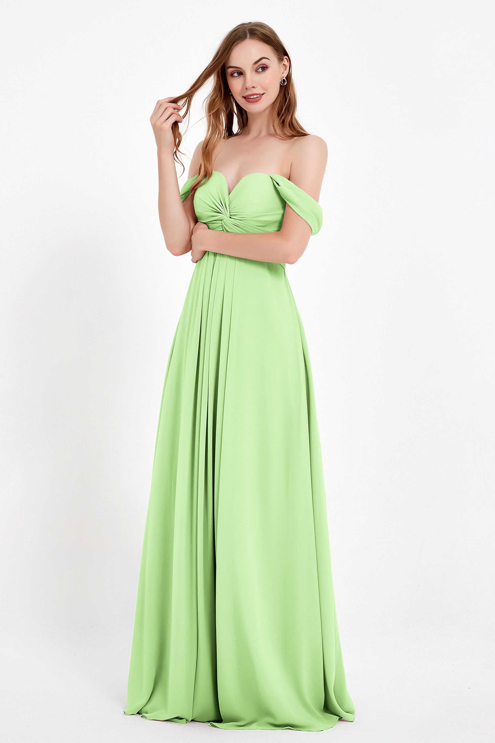 Off the Shoulder Chiffon Empire Bridesmaid Dress Pleated Ruched Long Formal Evening Gowns