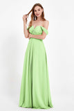 Off the Shoulder Chiffon Empire Bridesmaid Dress Pleated Ruched Long Formal Evening Gowns