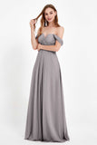 Off the Shoulder Chiffon Empire Bridesmaid Dress Pleated Ruched Long Formal Evening Gowns