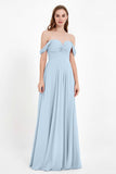 Off the Shoulder Chiffon Empire Bridesmaid Dress Pleated Ruched Long Formal Evening Gowns