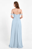 Off the Shoulder Chiffon Empire Bridesmaid Dress Pleated Ruched Long Formal Evening Gowns