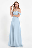 Off the Shoulder Chiffon Empire Bridesmaid Dress Pleated Ruched Long Formal Evening Gowns