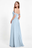 Off the Shoulder Chiffon Empire Bridesmaid Dress Pleated Ruched Long Formal Evening Gowns