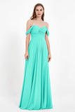 Off the Shoulder Chiffon Empire Bridesmaid Dress Pleated Ruched Long Formal Evening Gowns