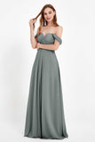 Off the Shoulder Chiffon Empire Bridesmaid Dress Pleated Ruched Long Formal Evening Gowns
