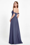 Off the Shoulder Chiffon Empire Bridesmaid Dress Pleated Ruched Long Formal Evening Gowns
