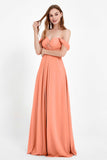 Off the Shoulder Chiffon Empire Bridesmaid Dress Pleated Ruched Long Formal Evening Gowns