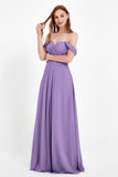 Off the Shoulder Chiffon Empire Bridesmaid Dress Pleated Ruched Long Formal Evening Gowns