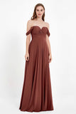 Off the Shoulder Chiffon Empire Bridesmaid Dress Pleated Ruched Long Formal Evening Gowns