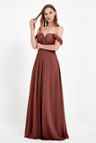 Off the Shoulder Chiffon Empire Bridesmaid Dress Pleated Ruched Long Formal Evening Gowns