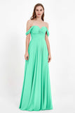 Off the Shoulder Chiffon Empire Bridesmaid Dress Pleated Ruched Long Formal Evening Gowns