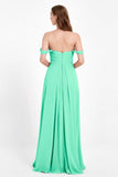 Off the Shoulder Chiffon Empire Bridesmaid Dress Pleated Ruched Long Formal Evening Gowns