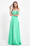 Off the Shoulder Chiffon Empire Bridesmaid Dress Pleated Ruched Long Formal Evening Gowns