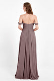 Off the Shoulder Chiffon Empire Bridesmaid Dress Pleated Ruched Long Formal Evening Gowns