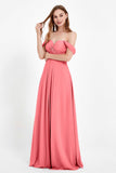 Off the Shoulder Chiffon Empire Bridesmaid Dress Pleated Ruched Long Formal Evening Gowns