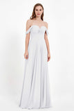Off the Shoulder Chiffon Empire Bridesmaid Dress Pleated Ruched Long Formal Evening Gowns