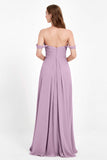 Off the Shoulder Chiffon Empire Bridesmaid Dress Pleated Ruched Long Formal Evening Gowns