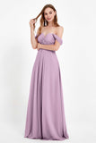 Off the Shoulder Chiffon Empire Bridesmaid Dress Pleated Ruched Long Formal Evening Gowns