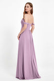 Off the Shoulder Chiffon Empire Bridesmaid Dress Pleated Ruched Long Formal Evening Gowns