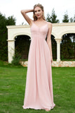 Spaghetti Straps Chiffon Bridesmaid Dress Pleated V Neck Formal Evening Dresses Gowns
