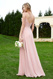 Spaghetti Straps Chiffon Bridesmaid Dress Pleated V Neck Formal Evening Dresses Gowns