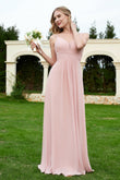 Spaghetti Straps Chiffon Bridesmaid Dress Pleated V Neck Formal Evening Dresses Gowns