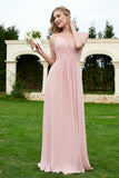 Spaghetti Straps Chiffon Bridesmaid Dress Pleated V Neck Formal Evening Dresses Gowns