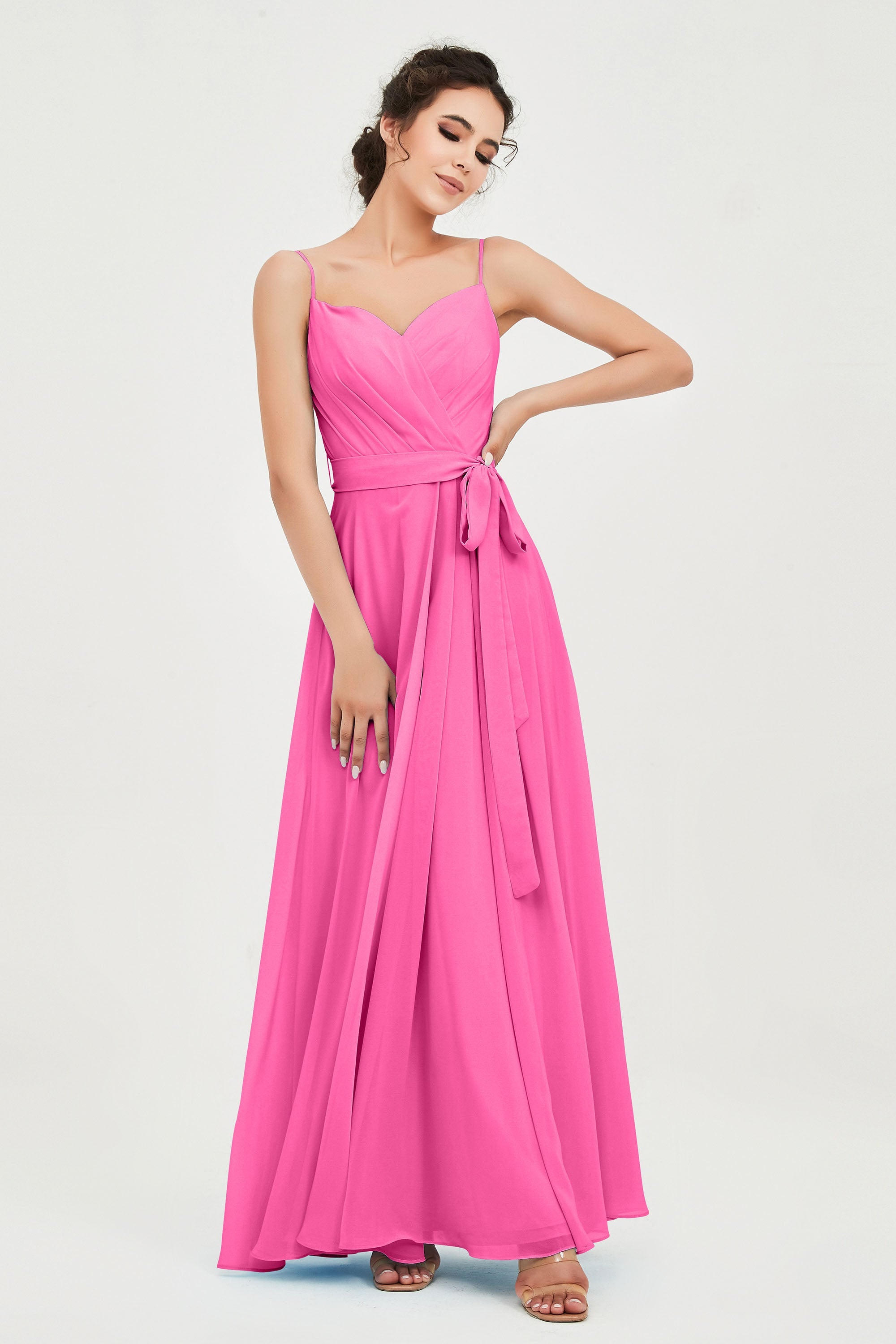 Spaghetti Straps Chiffon Bridesmaid Dress Sweetheart A line Formal Evening Dresses Gowns