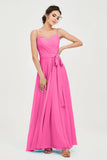 Spaghetti Straps Chiffon Bridesmaid Dress Sweetheart A line Formal Evening Dresses Gowns