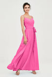 Spaghetti Straps Chiffon Bridesmaid Dress Sweetheart A line Formal Evening Dresses Gowns