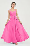 Spaghetti Straps Chiffon Bridesmaid Dress Sweetheart A line Formal Evening Dresses Gowns