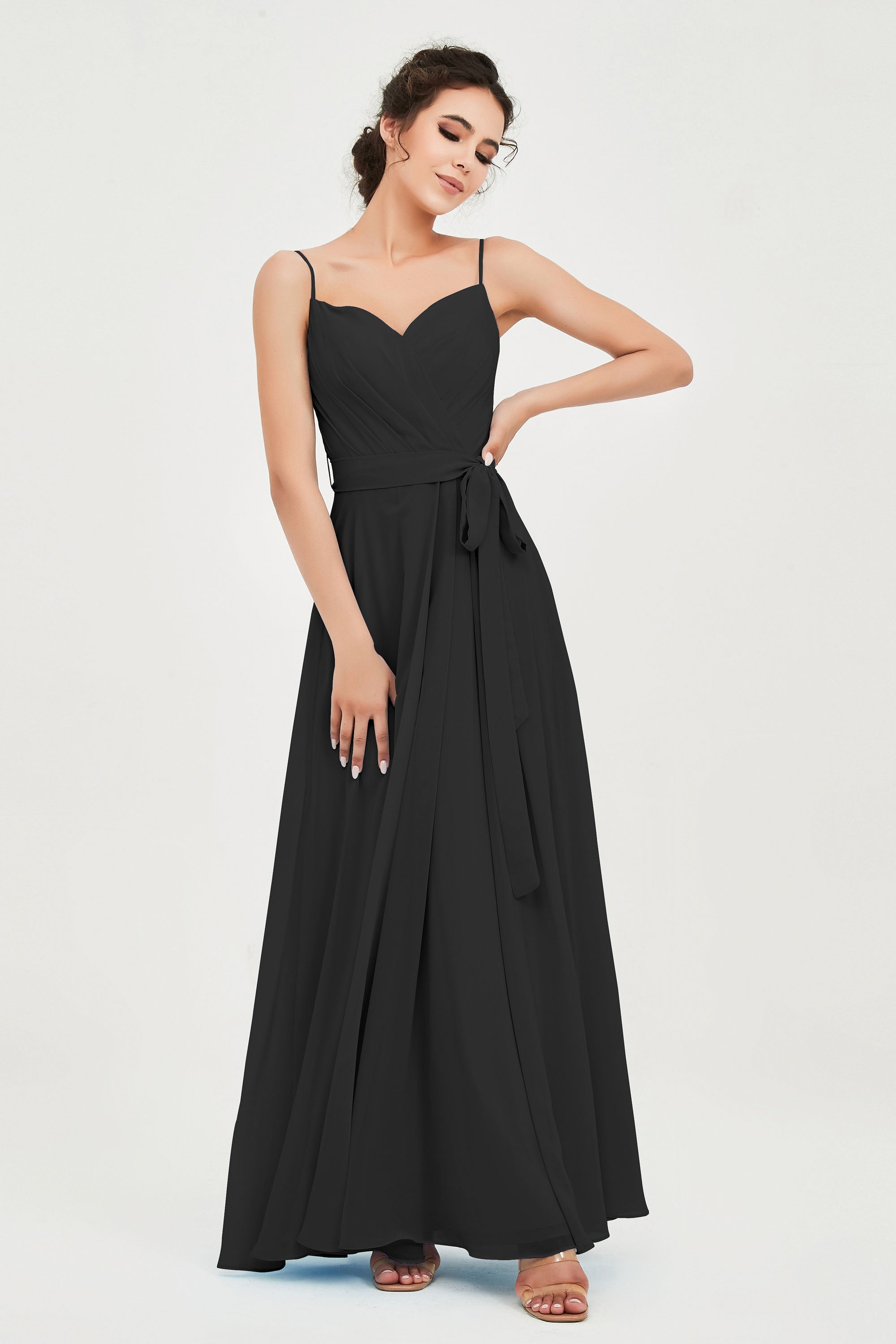 Spaghetti Straps Chiffon Bridesmaid Dress Sweetheart A line Formal Evening Dresses Gowns
