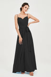 Spaghetti Straps Chiffon Bridesmaid Dress Sweetheart A line Formal Evening Dresses Gowns