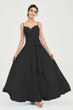 Spaghetti Straps Chiffon Bridesmaid Dress Sweetheart A line Formal Evening Dresses Gowns