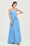Spaghetti Straps Chiffon Bridesmaid Dress Sweetheart A line Formal Evening Dresses Gowns