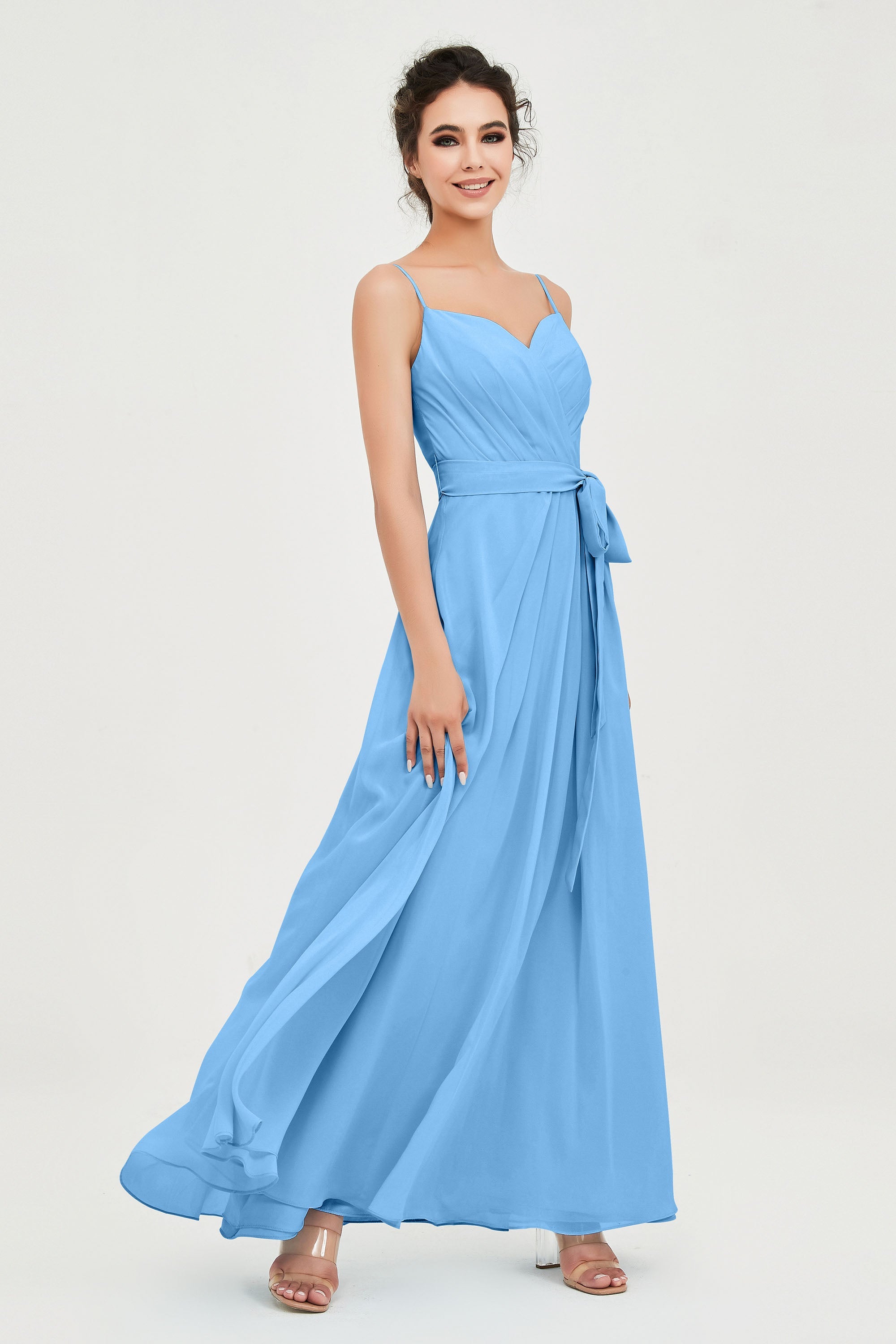 Spaghetti Straps Chiffon Bridesmaid Dress Sweetheart A line Formal Evening Dresses Gowns