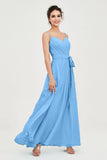 Spaghetti Straps Chiffon Bridesmaid Dress Sweetheart A line Formal Evening Dresses Gowns