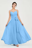 Spaghetti Straps Chiffon Bridesmaid Dress Sweetheart A line Formal Evening Dresses Gowns