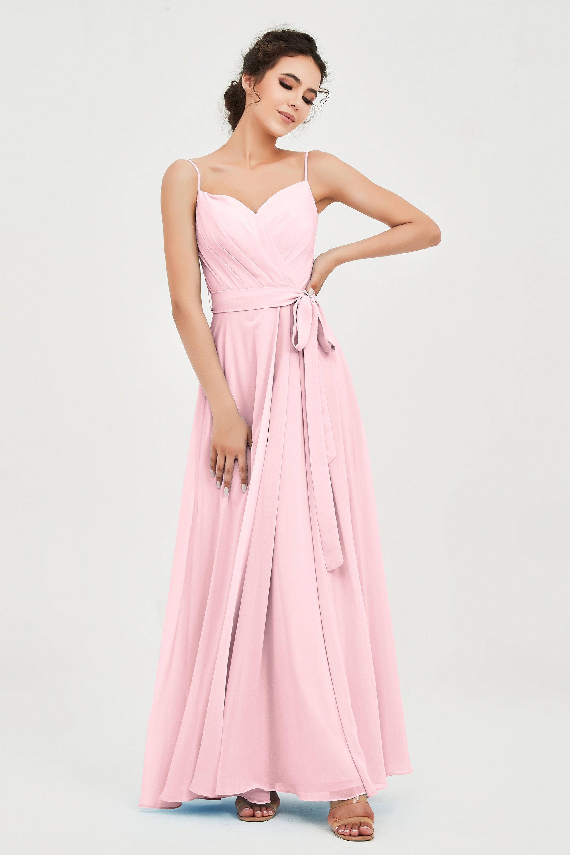 Spaghetti Straps Chiffon Bridesmaid Dress Sweetheart A line Formal Evening Dresses Gowns