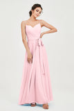 Spaghetti Straps Chiffon Bridesmaid Dress Sweetheart A line Formal Evening Dresses Gowns