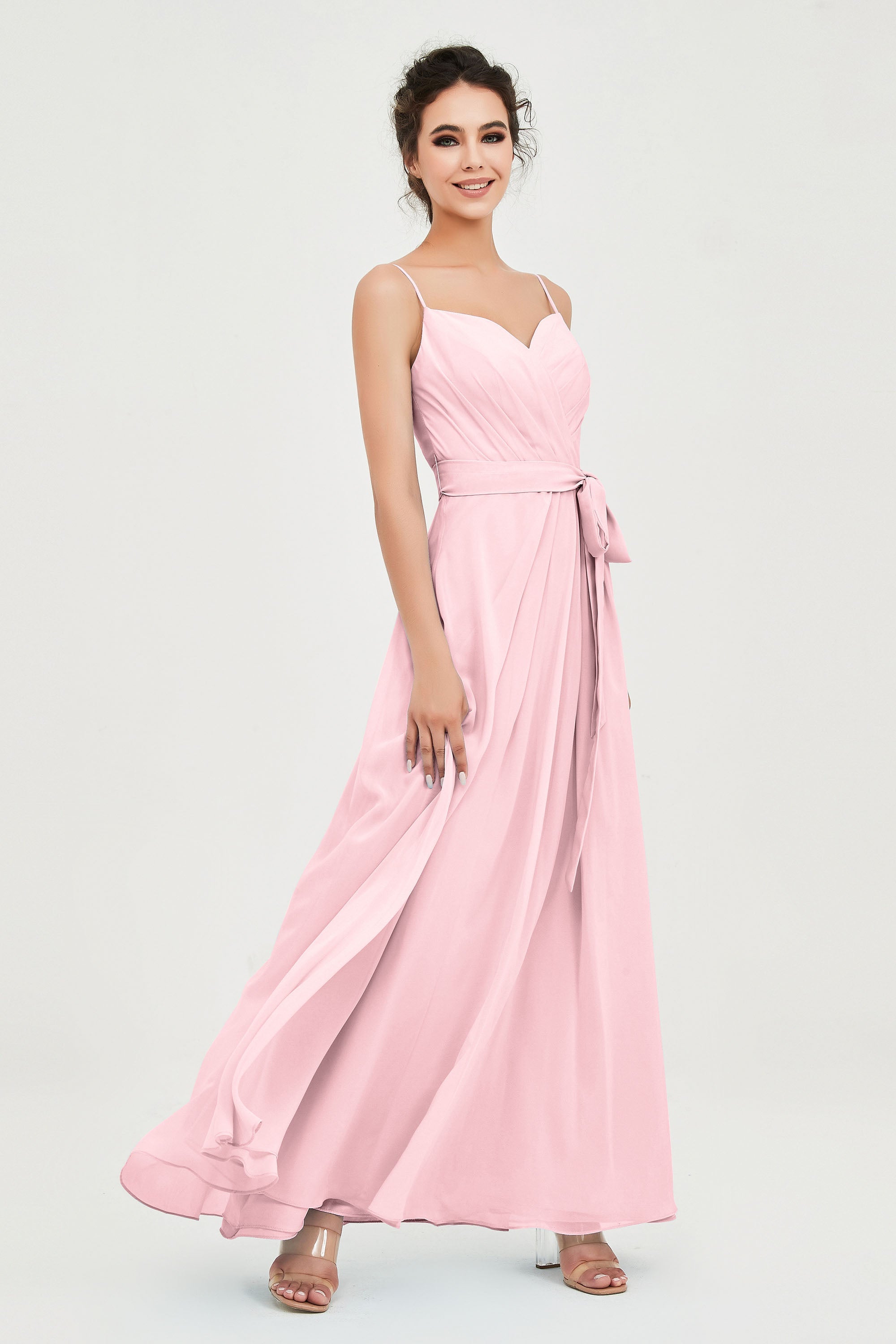 Spaghetti Straps Chiffon Bridesmaid Dress Sweetheart A line Formal Evening Dresses Gowns