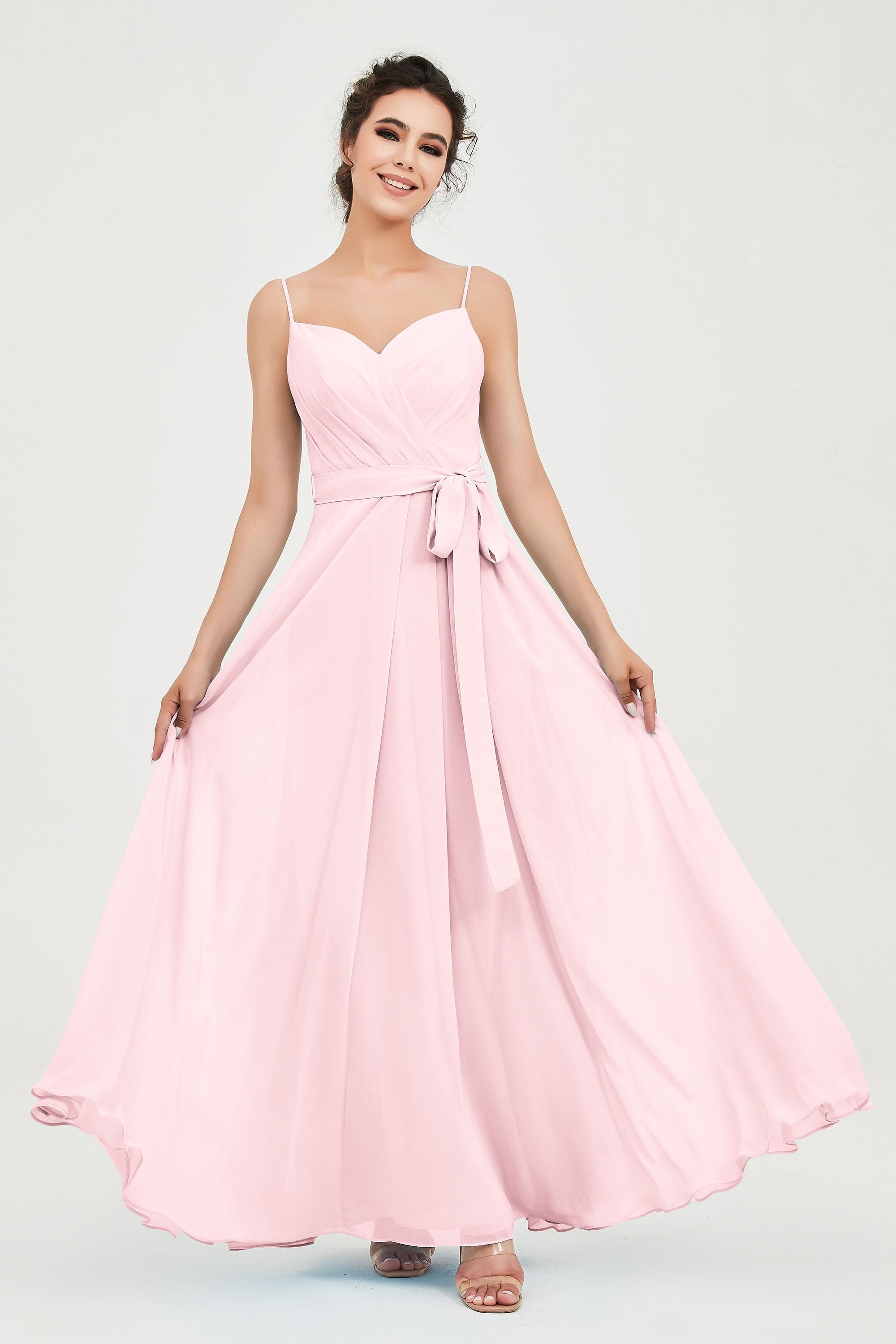 Spaghetti Straps Chiffon Bridesmaid Dress Sweetheart A line Formal Evening Dresses Gowns
