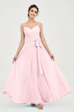 Spaghetti Straps Chiffon Bridesmaid Dress Sweetheart A line Formal Evening Dresses Gowns