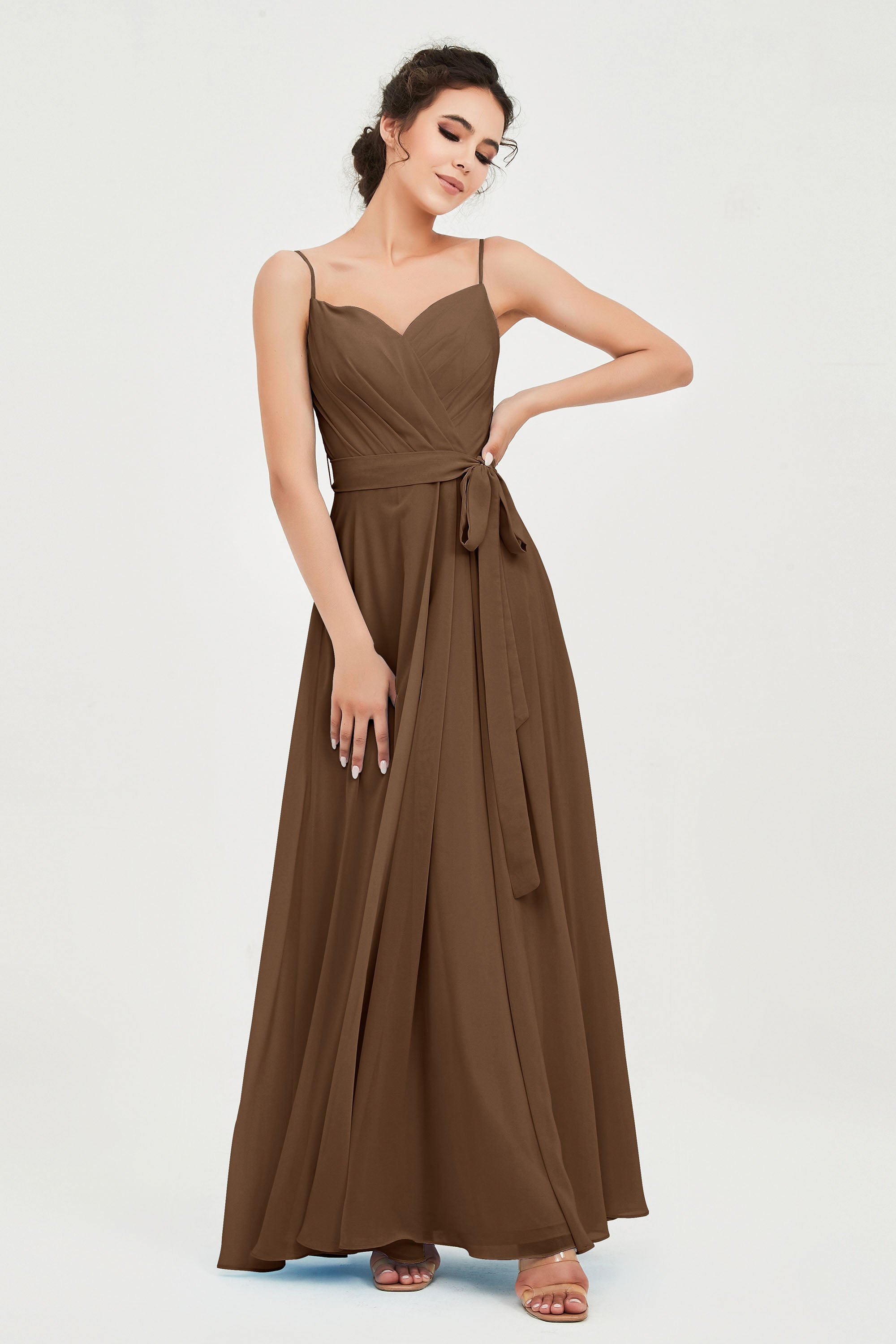 Spaghetti Straps Chiffon Bridesmaid Dress Sweetheart A line Formal Evening Dresses Gowns