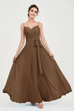 Spaghetti Straps Chiffon Bridesmaid Dress Sweetheart A line Formal Evening Dresses Gowns