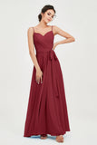 Spaghetti Straps Chiffon Bridesmaid Dress Sweetheart A line Formal Evening Dresses Gowns