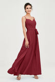 Spaghetti Straps Chiffon Bridesmaid Dress Sweetheart A line Formal Evening Dresses Gowns