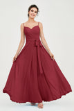 Spaghetti Straps Chiffon Bridesmaid Dress Sweetheart A line Formal Evening Dresses Gowns