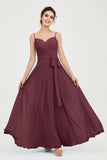 Spaghetti Straps Chiffon Bridesmaid Dress Sweetheart A line Formal Evening Dresses Gowns